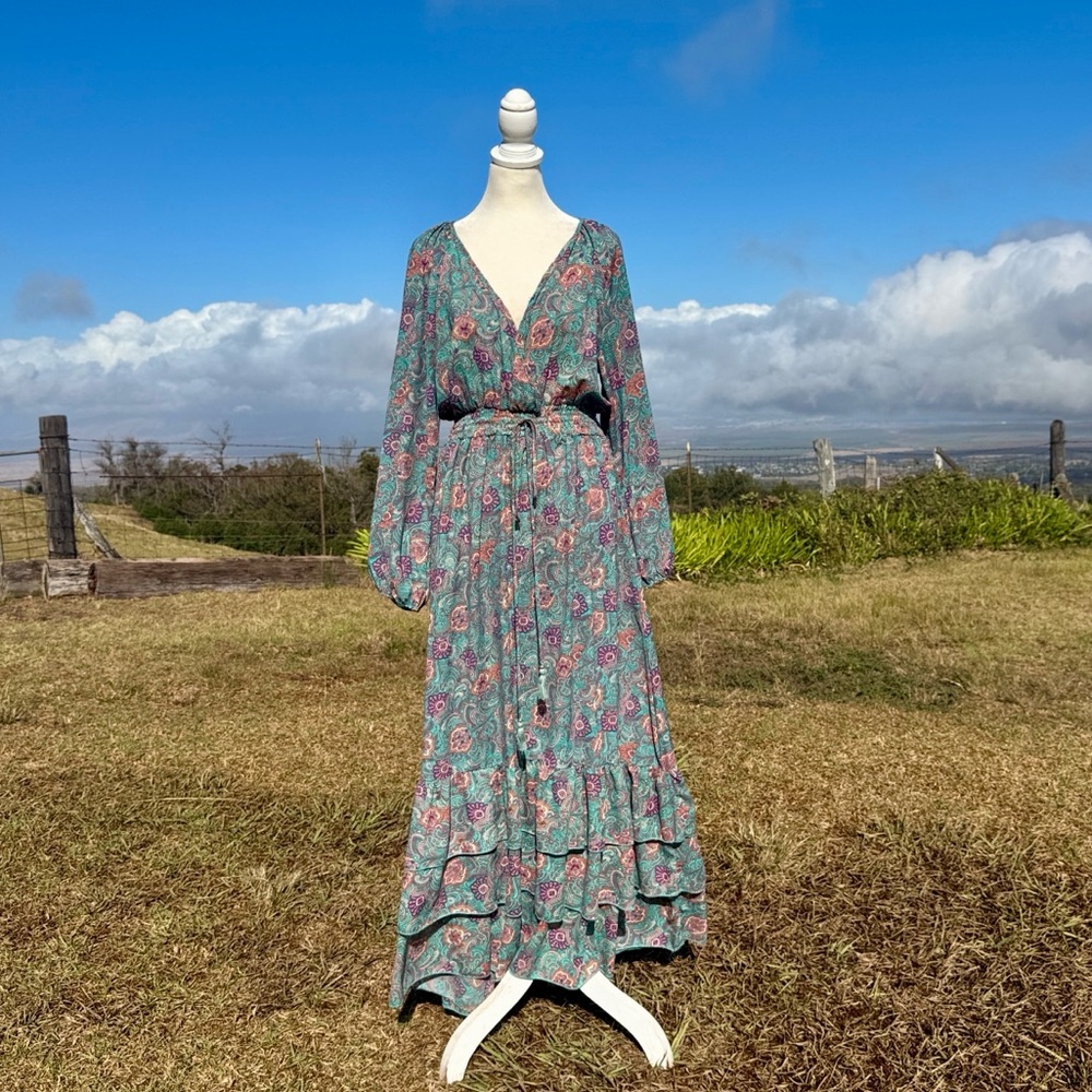 Anthropologie Floral Maxi Dress - Teal and Pink